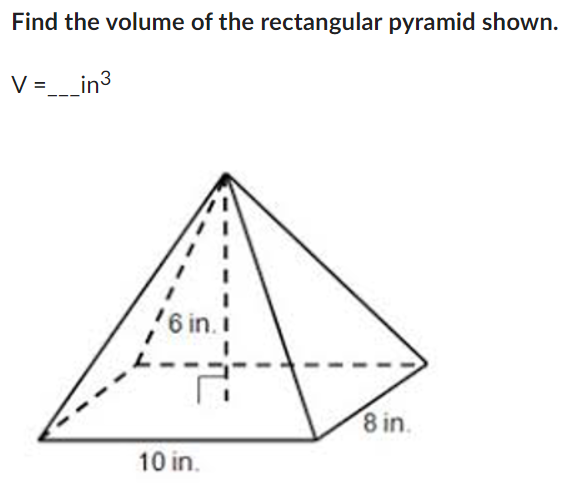 Solved Find the volume of the rectangular pyramid shown. | Chegg.com