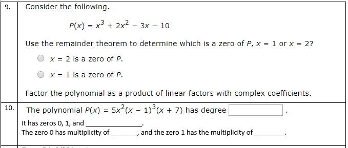 Solved Consider the following. P(x) = x3 + 2x2 – 3x – 10 Use | Chegg.com