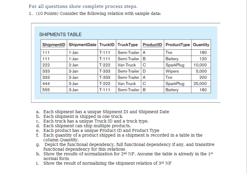 Solved 2. (20 Points) Following table is an example of a | Chegg.com