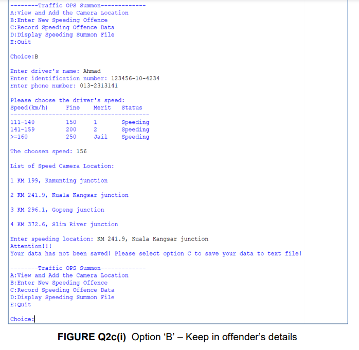 Solved C Allow User To Keep In The Speeding Offender S N Chegg Com