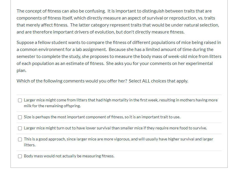 Solved The Concept Of Fitness Can Also Be Confusing It Is Chegg Com