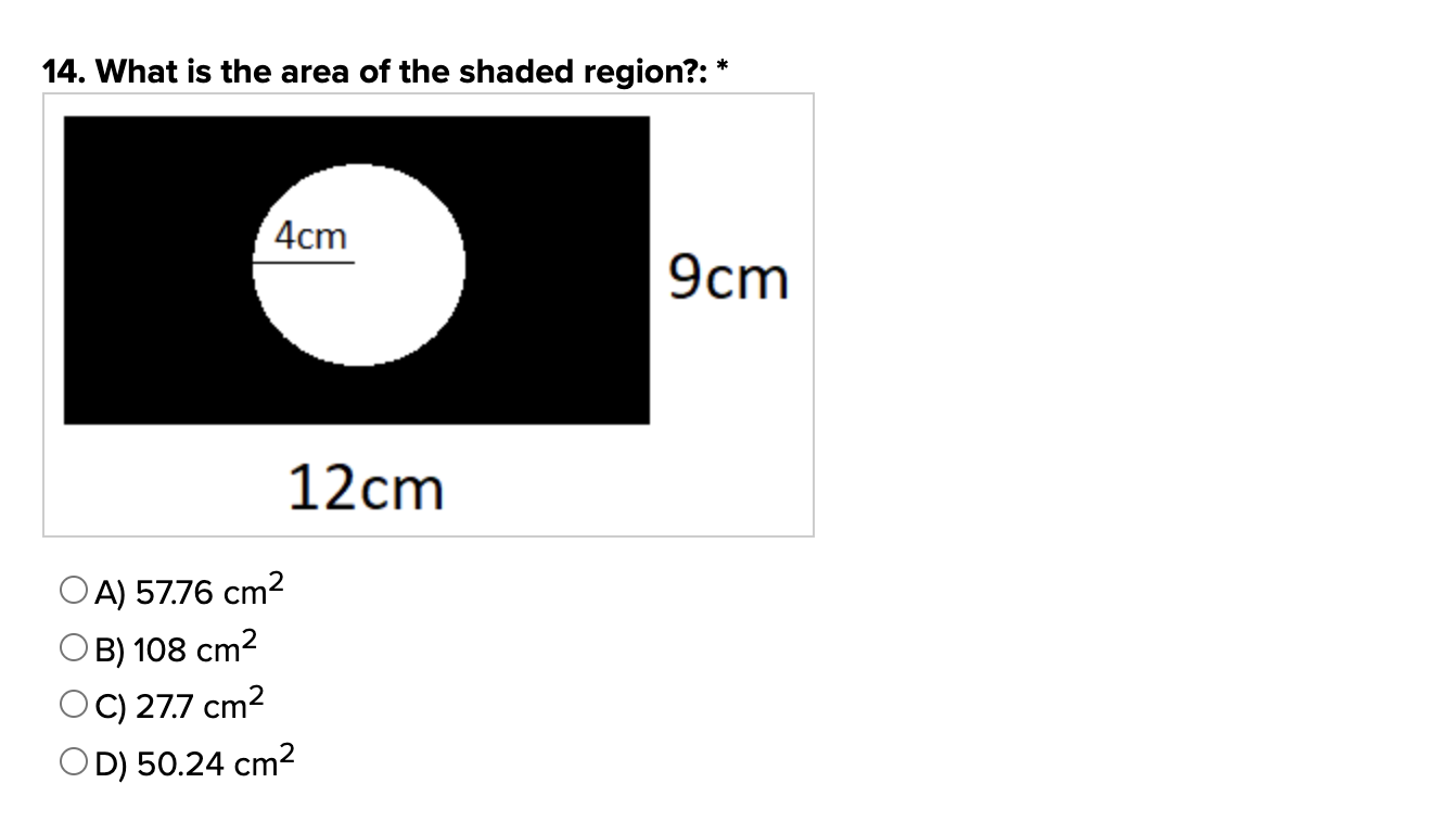 Solved 14. What is the area of the shaded region?: * A) | Chegg.com