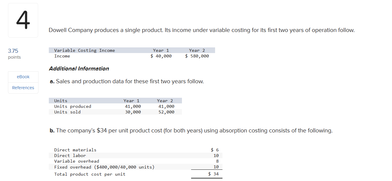 Solved Dowell Company Produces A Single Product Its Income Chegg