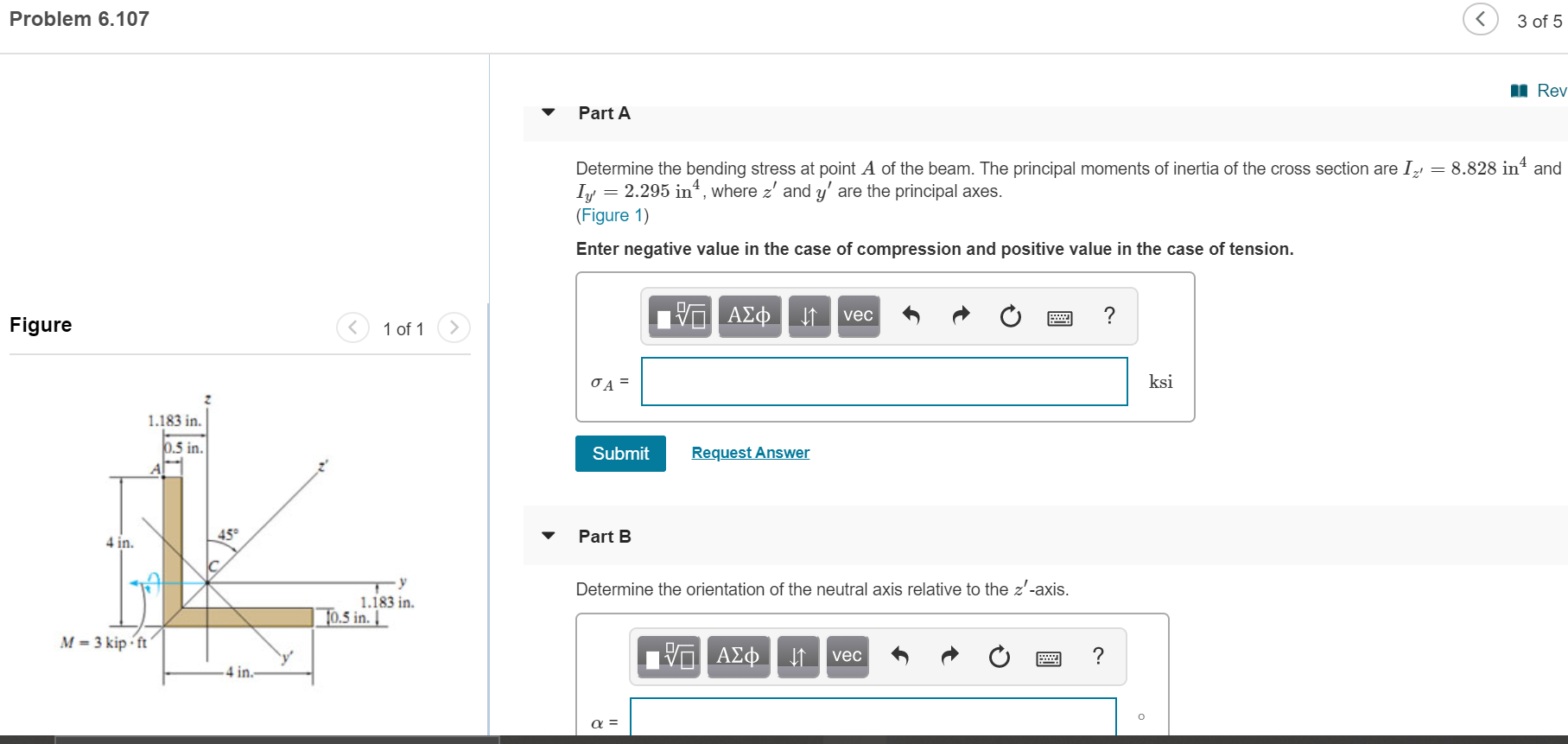 Solved Problem 6.107 3 of 5 M Rev Part A Determine the | Chegg.com