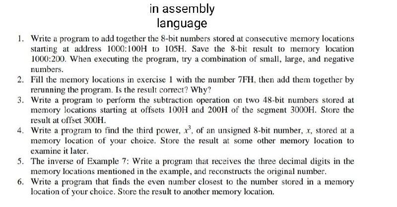 Solved in assembly language 1. Write a program to add | Chegg.com