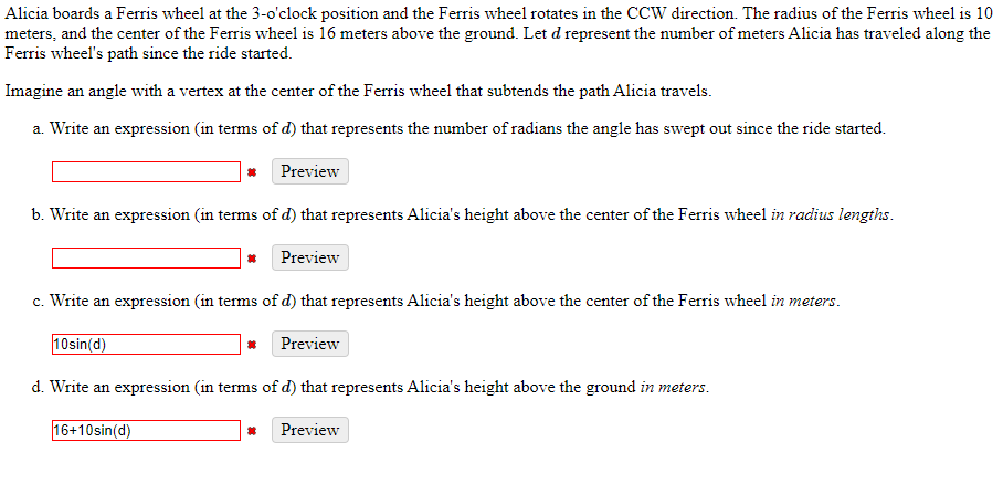 Solved Alicia Boards A Ferris Wheel At The 3 O Clock Chegg Com