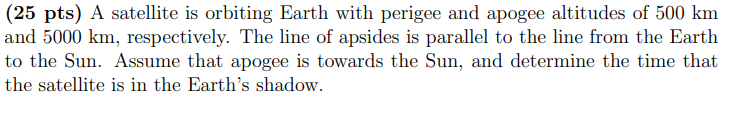 Solved (25 pts) A satellite is orbiting Earth with perigee | Chegg.com