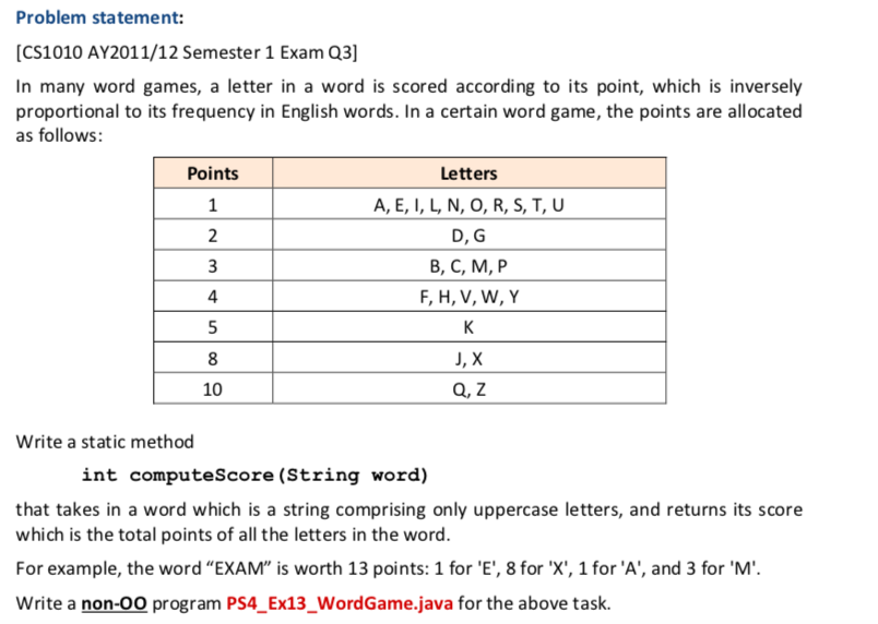 Solved Problem Statement Cs1010 Ay11 12 Semester 1 Exam Q3 Many Word Games Letter Word Scored A Q