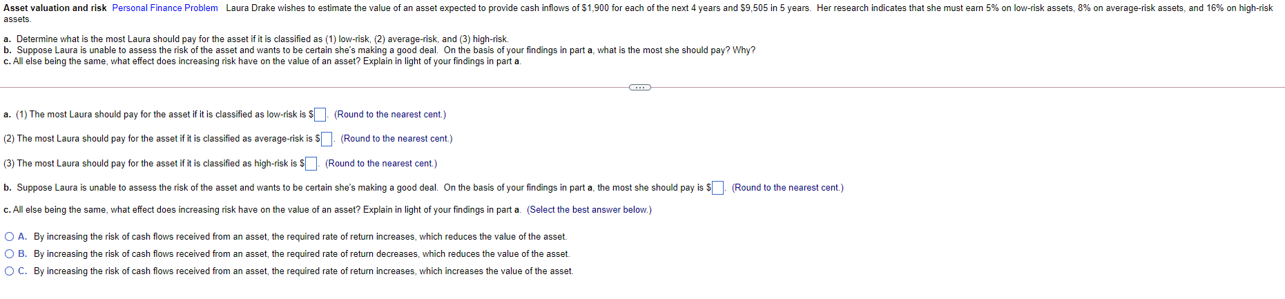 Solved Asset valuation and risk Personal Finance Problem | Chegg.com