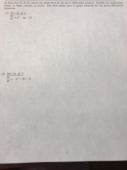 Solved In Exercises (1) & (2), sketch the phase lines for | Chegg.com