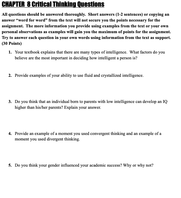 critical thinking questions and answers