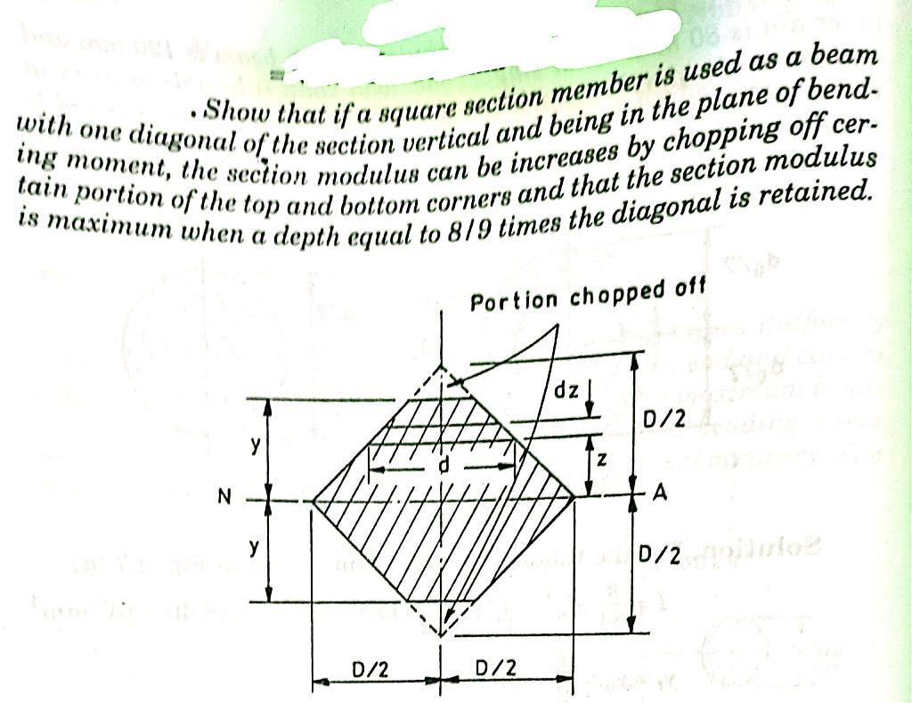 Solved . with one diagonal of the section vertical and being | Chegg.com