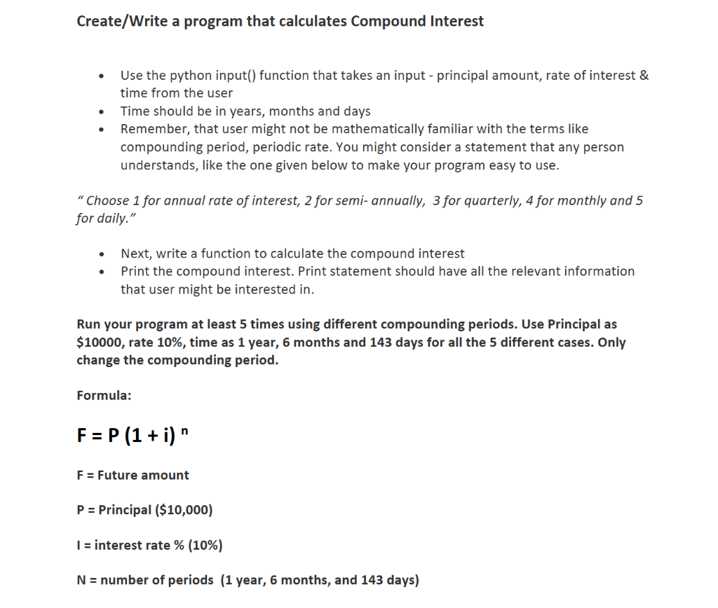 Solved Create/Write a program that calculates Compound | Chegg.com