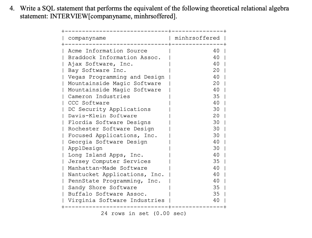 Solved 3. Write a SQL statement that accomplishes the | Chegg.com