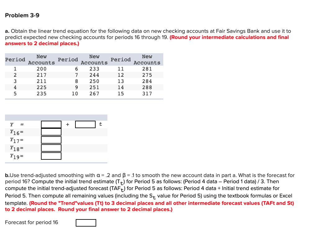 Problem 3 9 A Obtain The Linear Trend Equation Fo Chegg Com