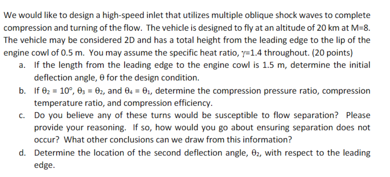 Solved We would like to design a high-speed inlet that | Chegg.com