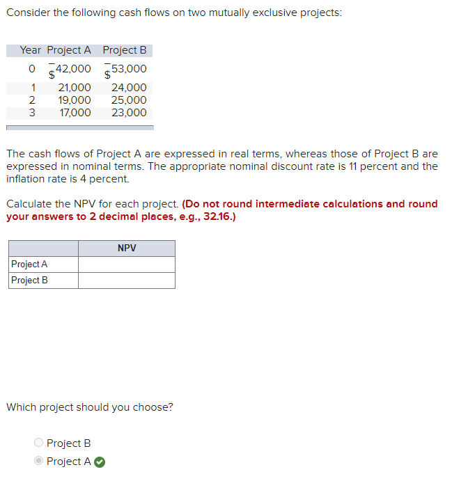 Solved Consider the following cash flows on two mutually | Chegg.com