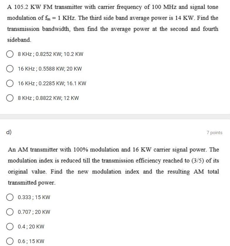 A 105.2 KW FM transmitter with carrier frequency of | Chegg.com