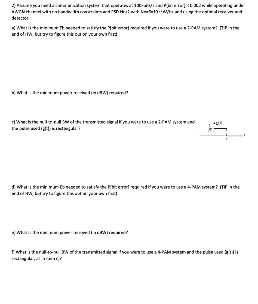 Solved 2) Assume you need a communication system that | Chegg.com
