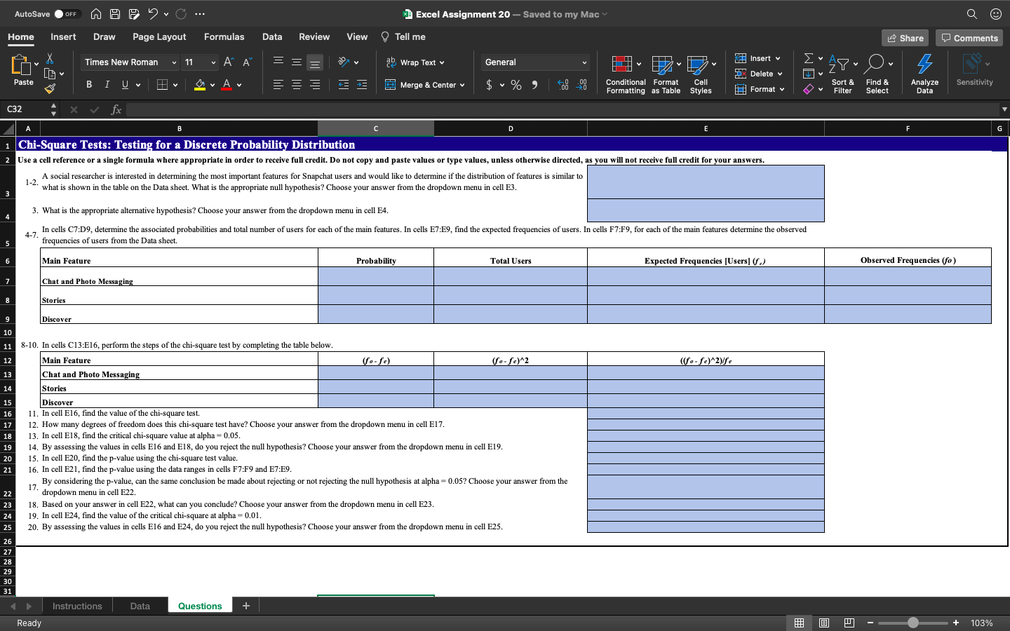 AutoSave OFF A8 m2 Excel Assignment 20 - Saved to my | Chegg.com