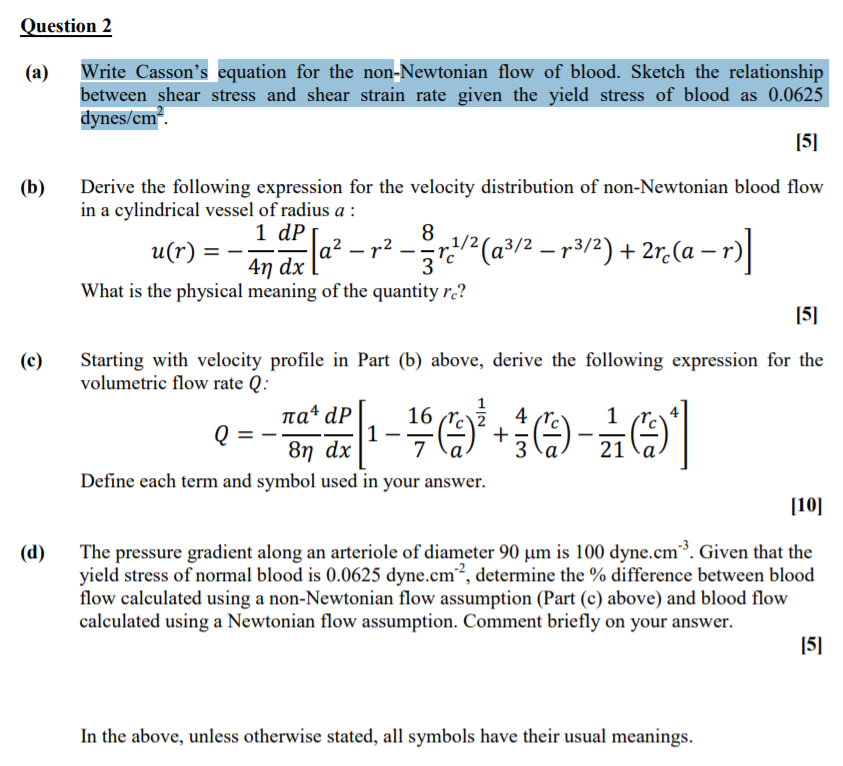 Solved Question 2 A Write Casson S Equation For The Non Chegg Com Solved Question 2 A Write Casson S Equation For The Non Chegg Com