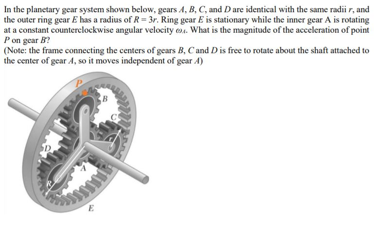 Solved In The Planetary Gear System Shown Below, Gears A, B, | Chegg.com