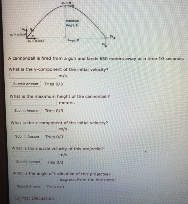 Solved Maximum Height, Range, R A cannonball is fired from a