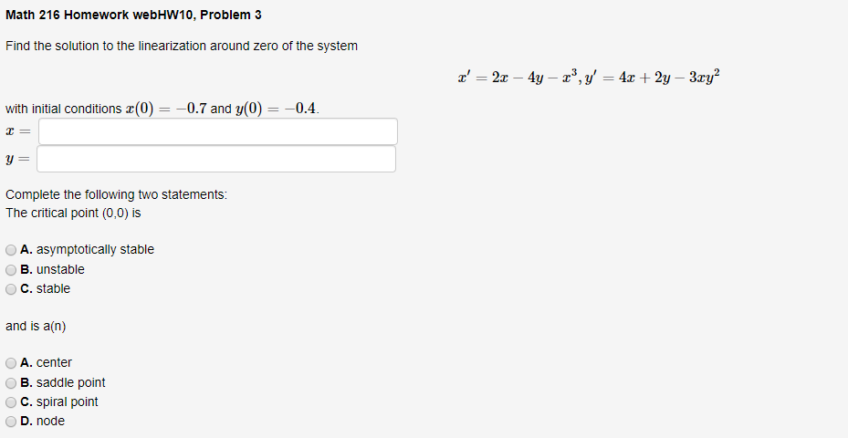 Solved Math 216 Homework WebHW10, Problem 3 Find The | Chegg.com