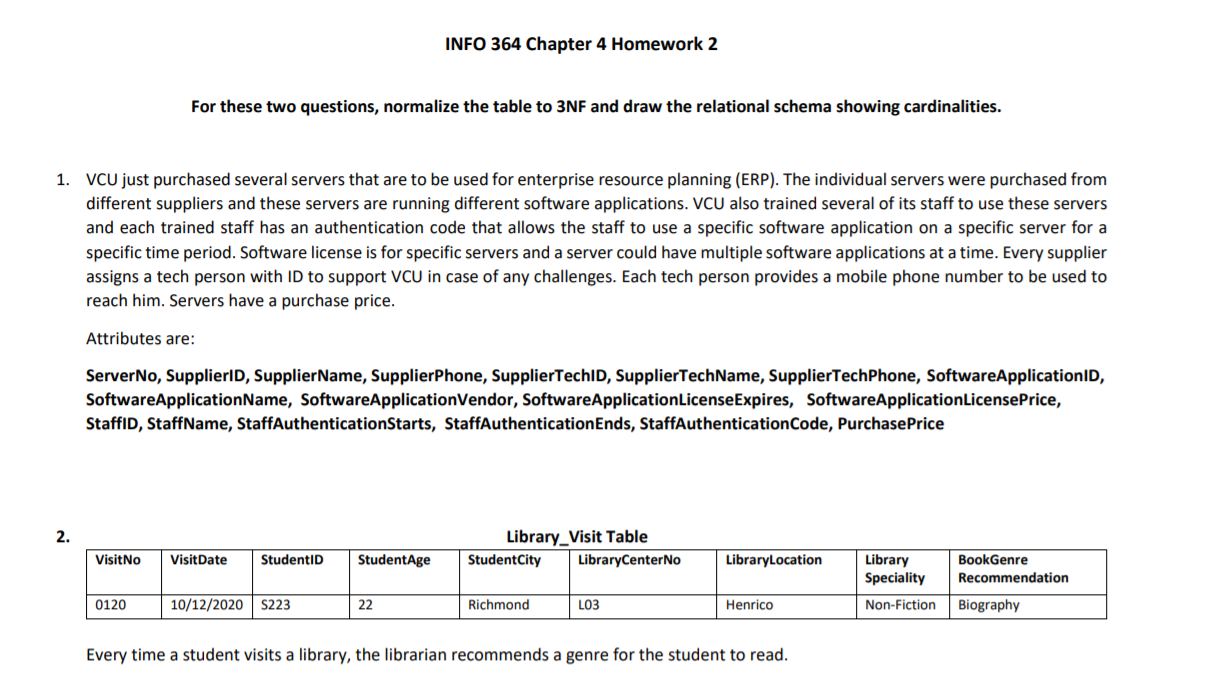 INFO 364 Chapter 4 Homework 2 For these two | Chegg.com