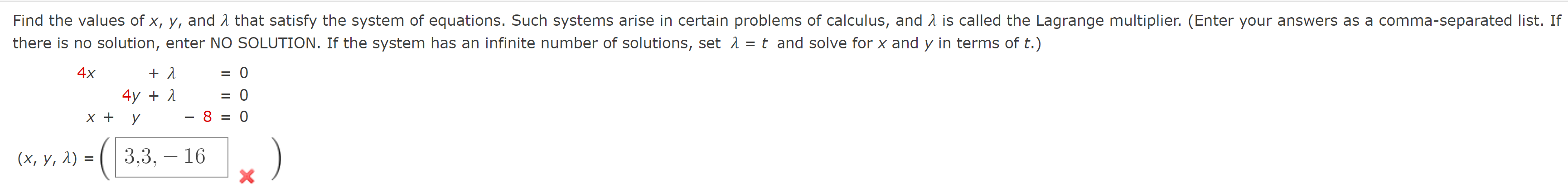 Solved Find the values of x, y, and a that satisfy the | Chegg.com