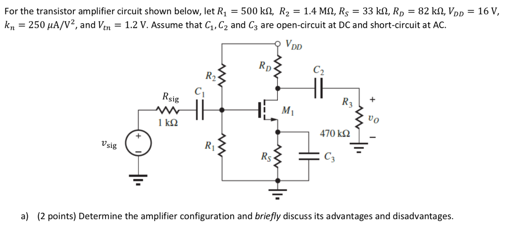 Solved For the transistor amplifier circuit shown below, let | Chegg.com