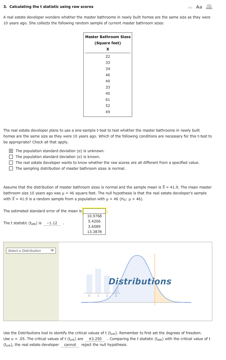 Solved Calculating The T Statistic Using Raw Scores Aa Aa Chegg Com