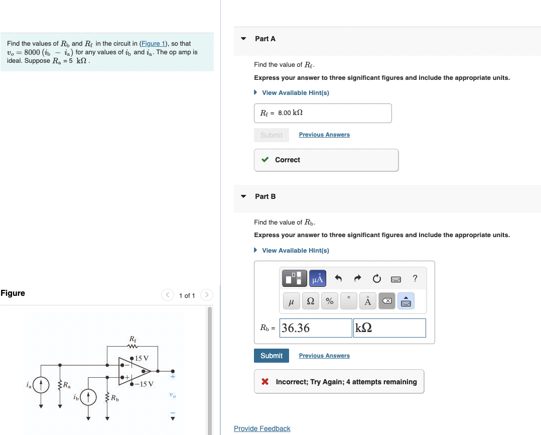 Solved Part A Find The Values Of Rb And Rf In The Circuit In | Chegg.com