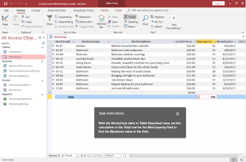 Solved Task Instructions With the Workshops table in Table Chegg