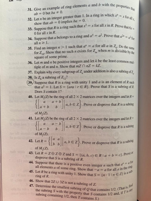 Solved 254 31. Give an example of ring elements a and b with | Chegg.com