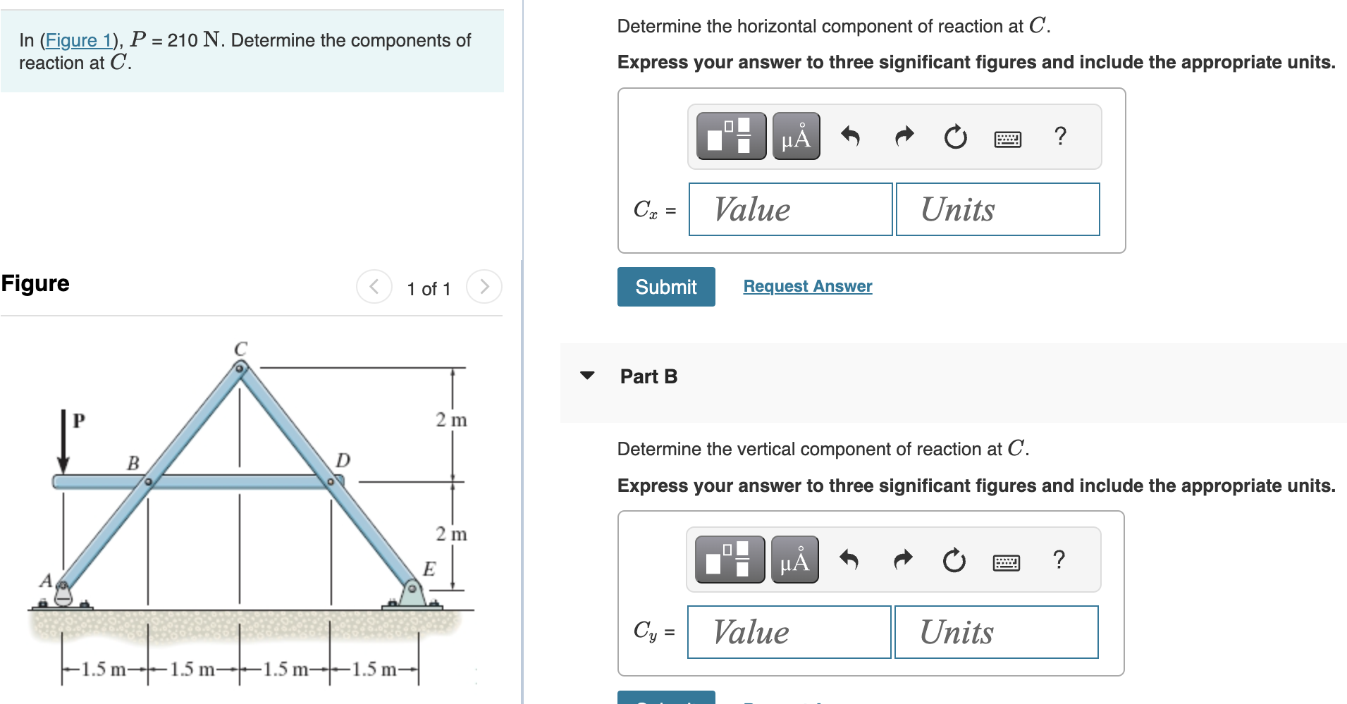 Solved Determine the horizontal component of reaction at C. | Chegg.com
