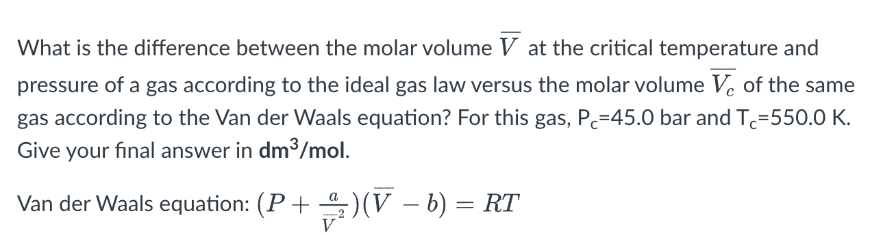 Solved What is the difference between the molar volume Vˉ at | Chegg.com