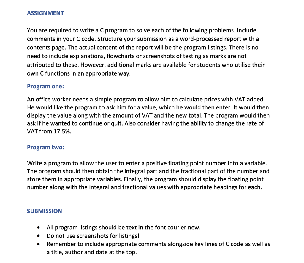 Solved ASSIGNMENT You are required to write a C program to | Chegg.com