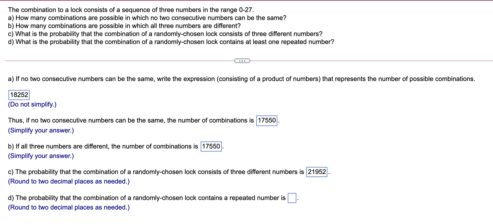 Solved The combination to a lock consists of a sequence of