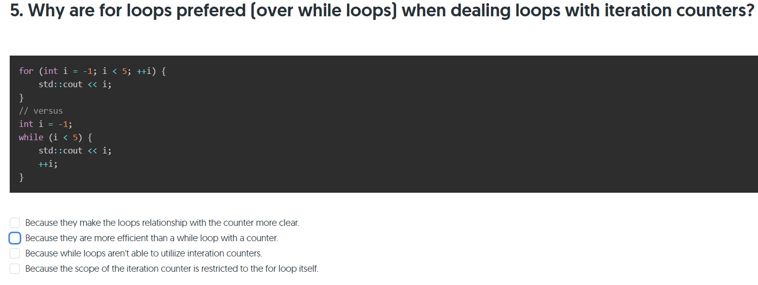 Solved 5. Why are for loops prefered (over while loops) when | Chegg.com