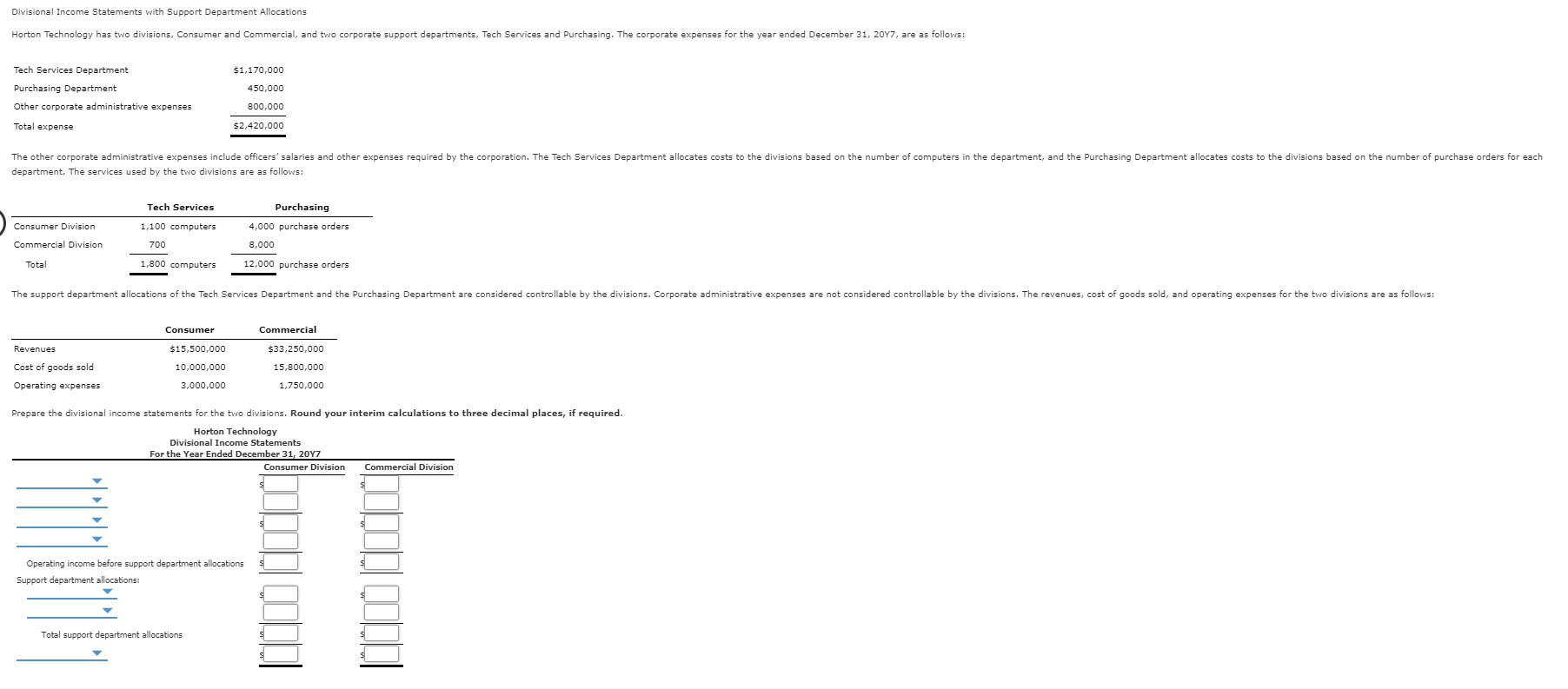 Solved Divisional Statements with Support Department
