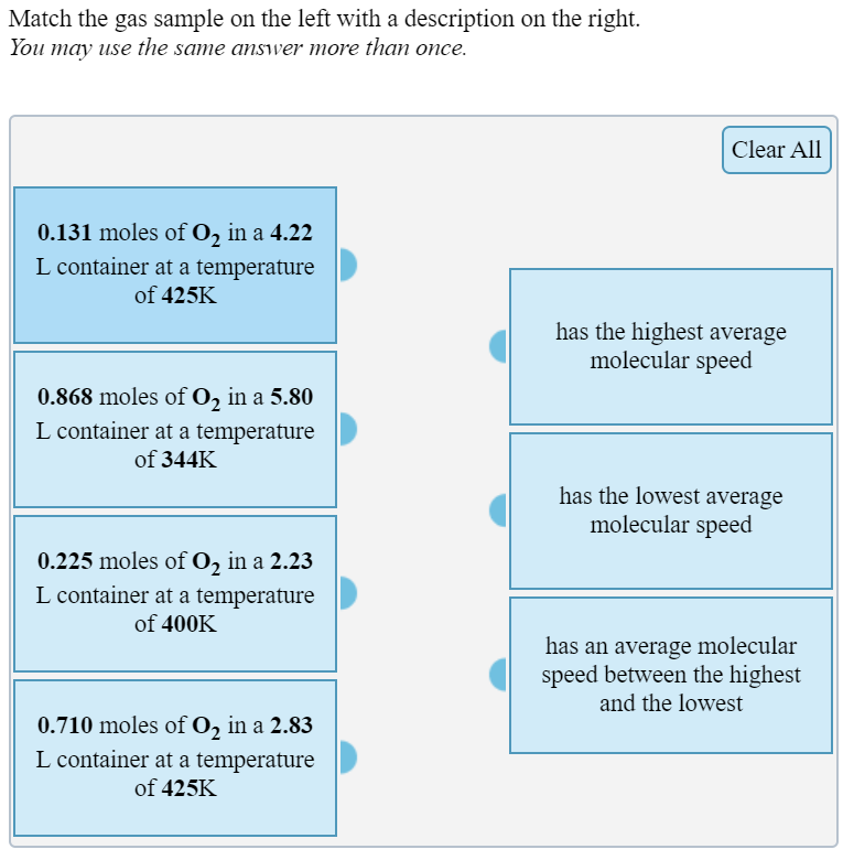 Solved Match the gas sample on the left with a description