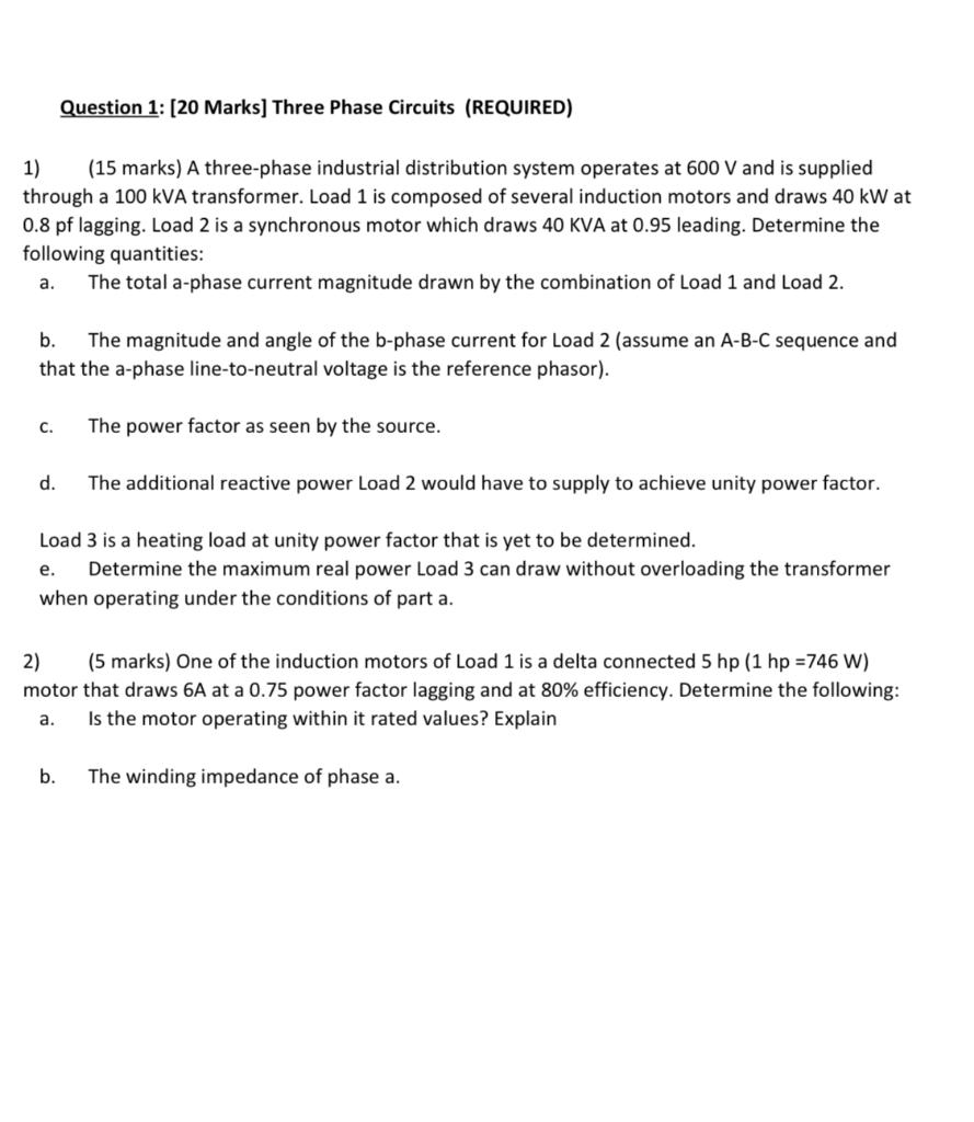 Solved Question 1: (20 Marks] Three Phase Circuits | Chegg.com