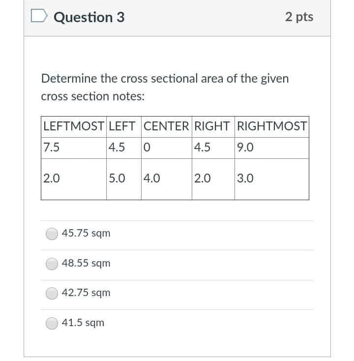 Solved Question 3 2 pts Determine the cross sectional area | Chegg.com