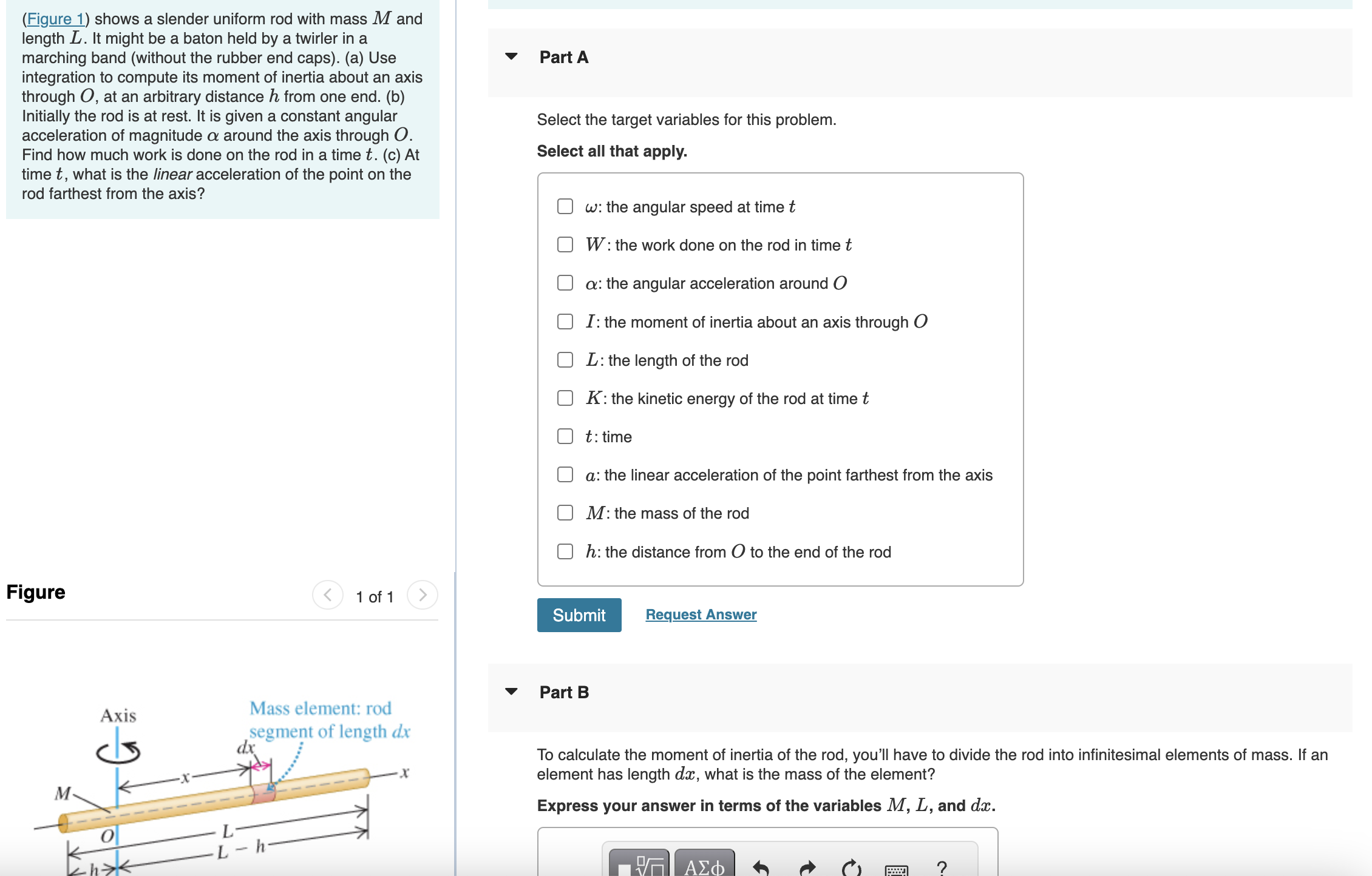 Solved (Figure 1) Shows A Slender Uniform Rod With Mass M | Chegg.com