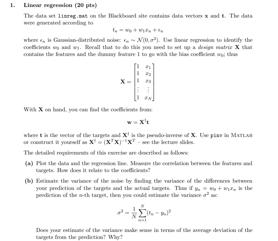 Solved Linear regression (20 pts) The data set linreg.mat on | Chegg.com