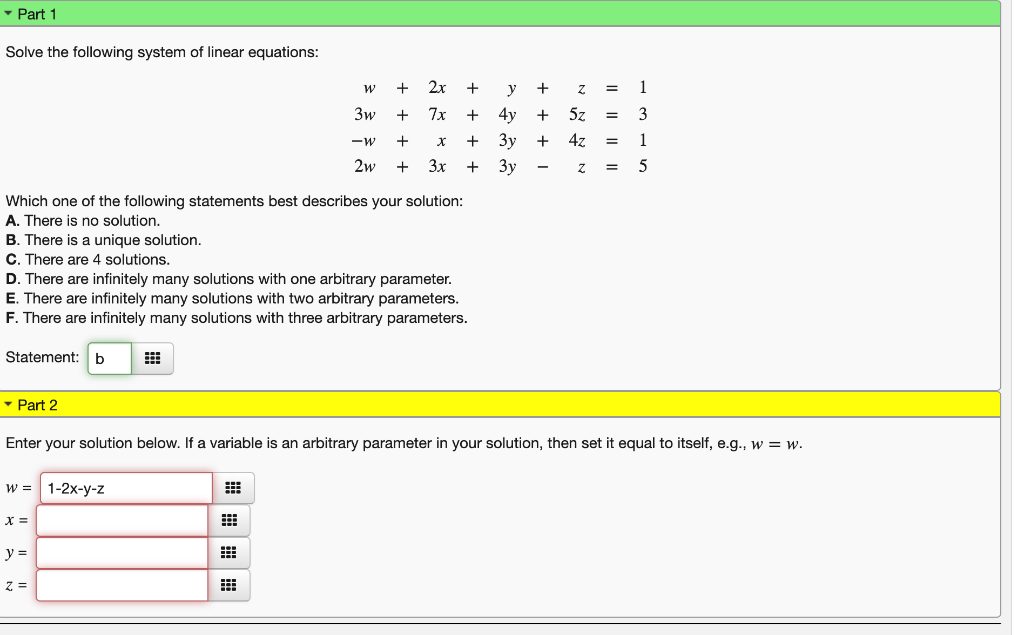 Solved - Part 1 Solve the following system of linear | Chegg.com