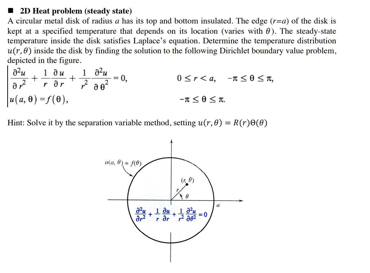 Solved I 2D Heat problem (steady state) A circular metal | Chegg.com