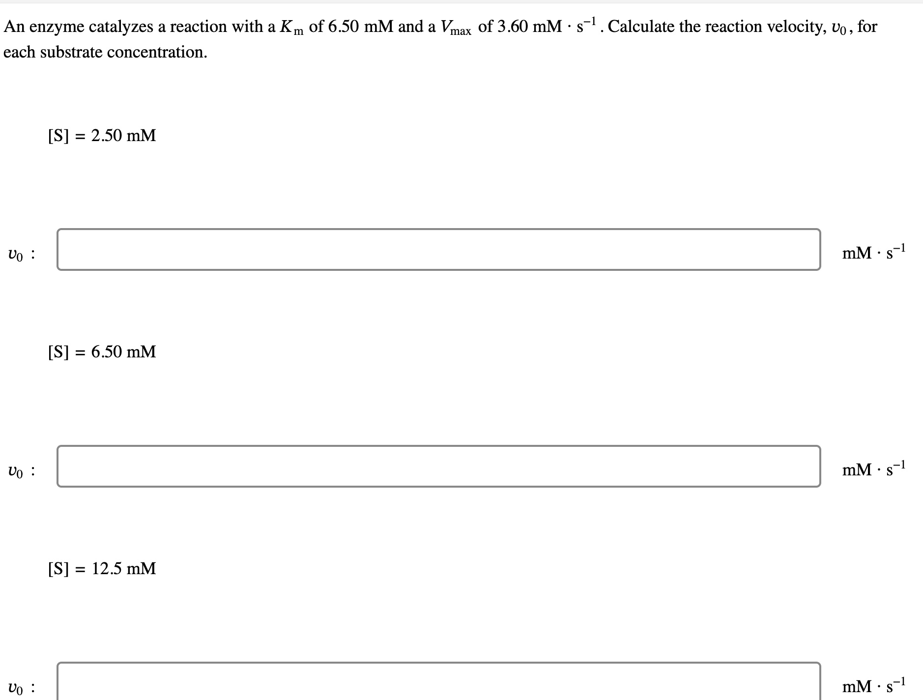 Solved An Enzyme Catalyzes A Reaction With A Km Of 6.50mM | Chegg.com