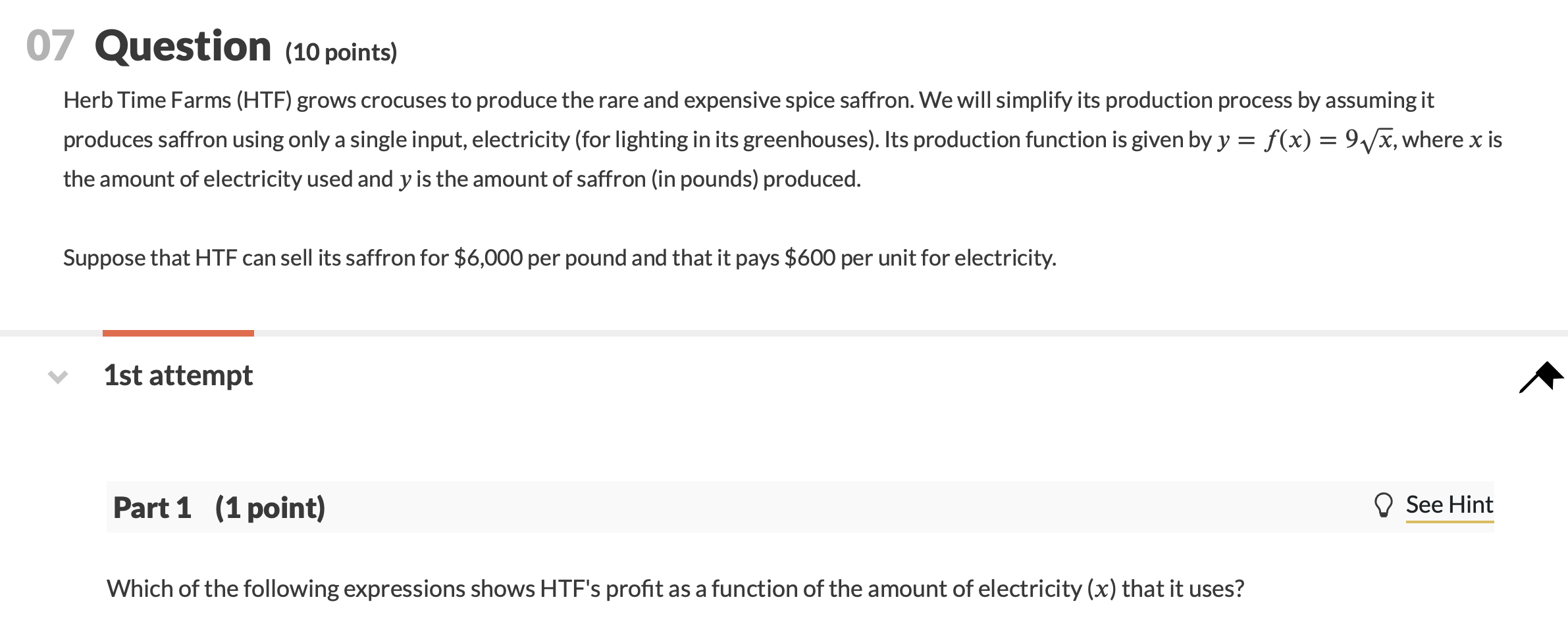 Solved 07 Question (10 points) Herb Time Farms (HTF) grows | Chegg.com